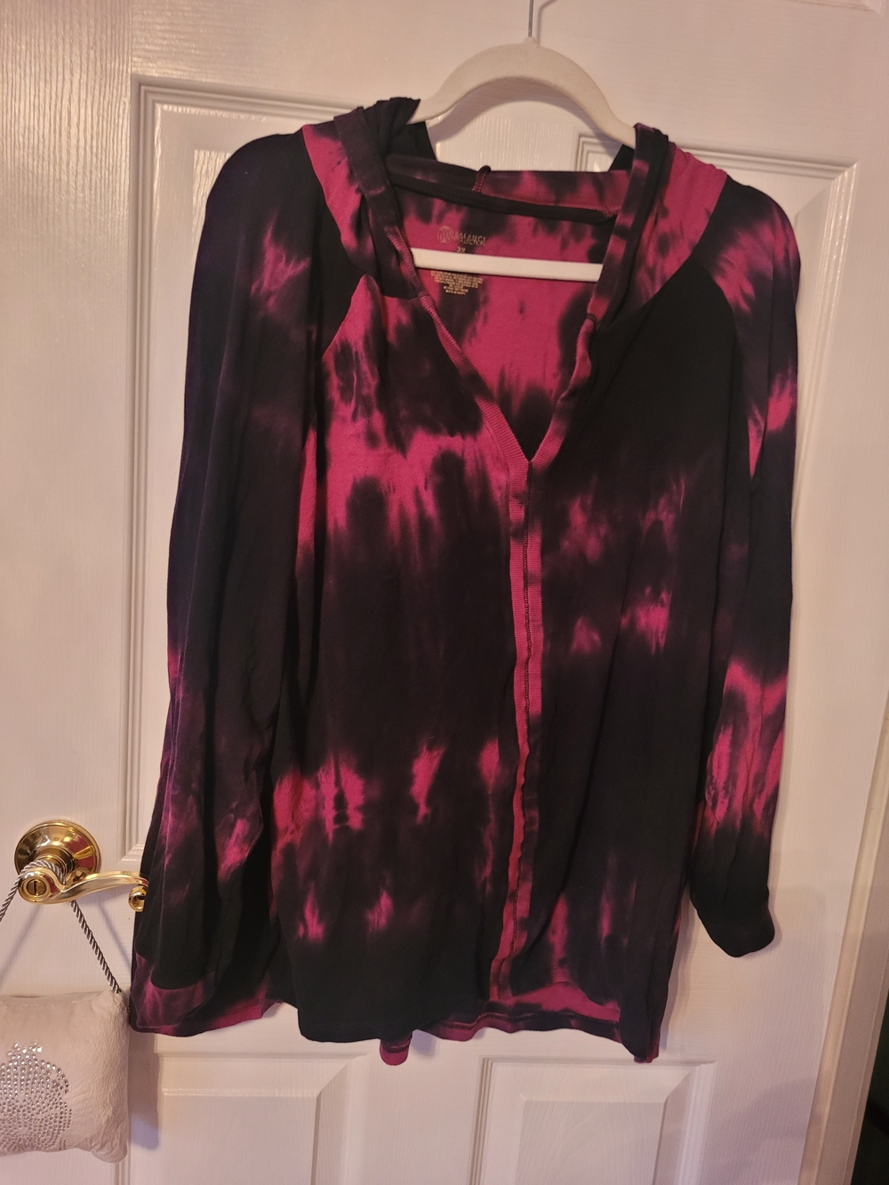 Women’s Tie-Dye Hooded Blouse - Pink & Black